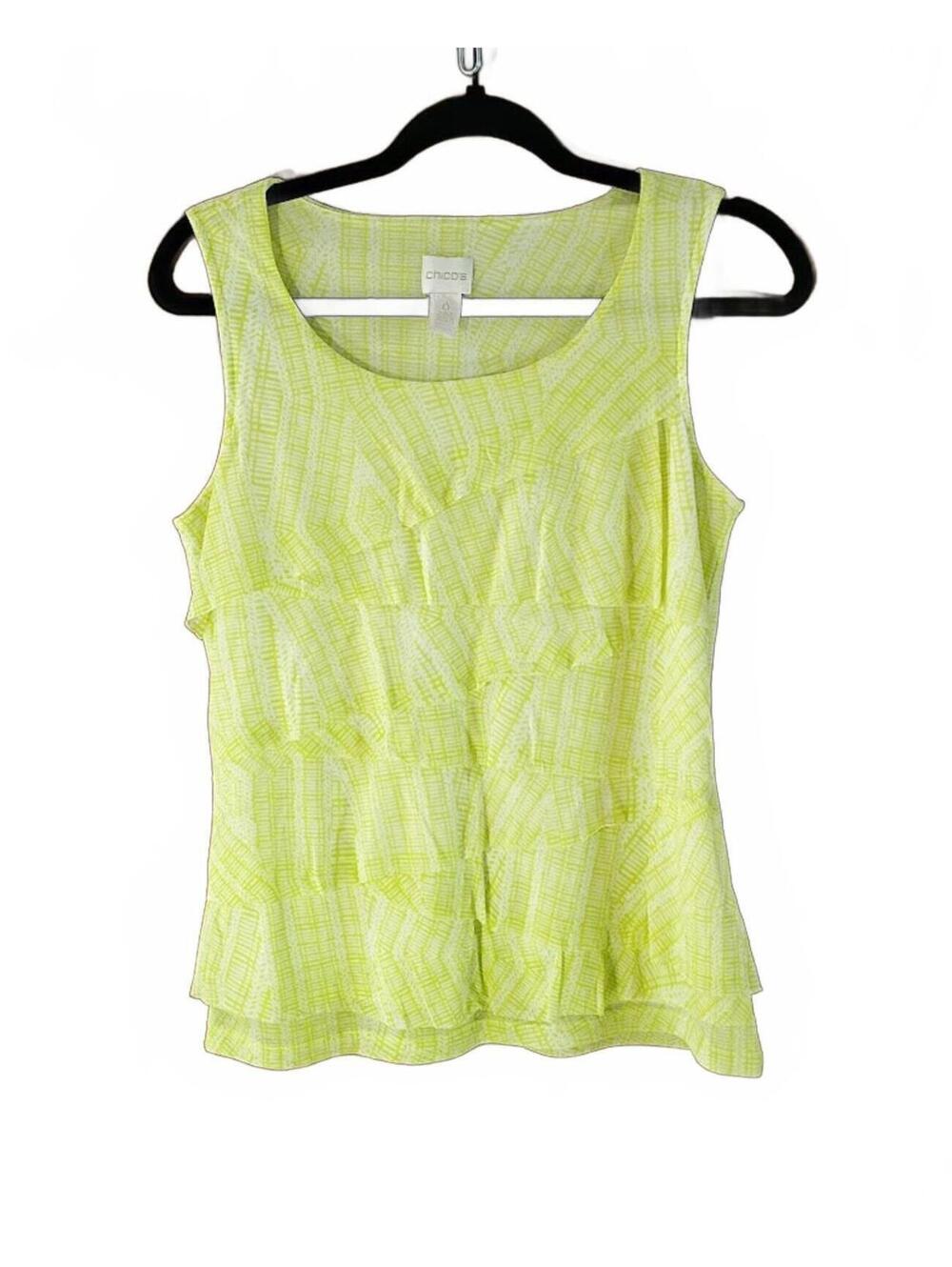 Chico's Sleeveless Layered Bright Green Nylon Top Size 0